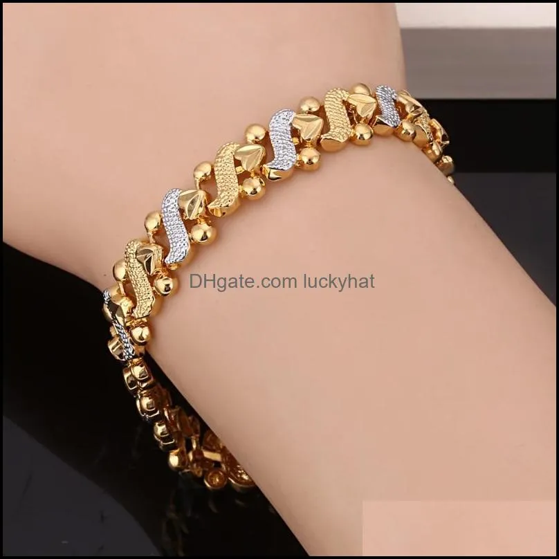 Wholesale Women Romantic Heart Bracelet Jewelry Gold Color Dubai Ethiopian African Gift Link, Chain