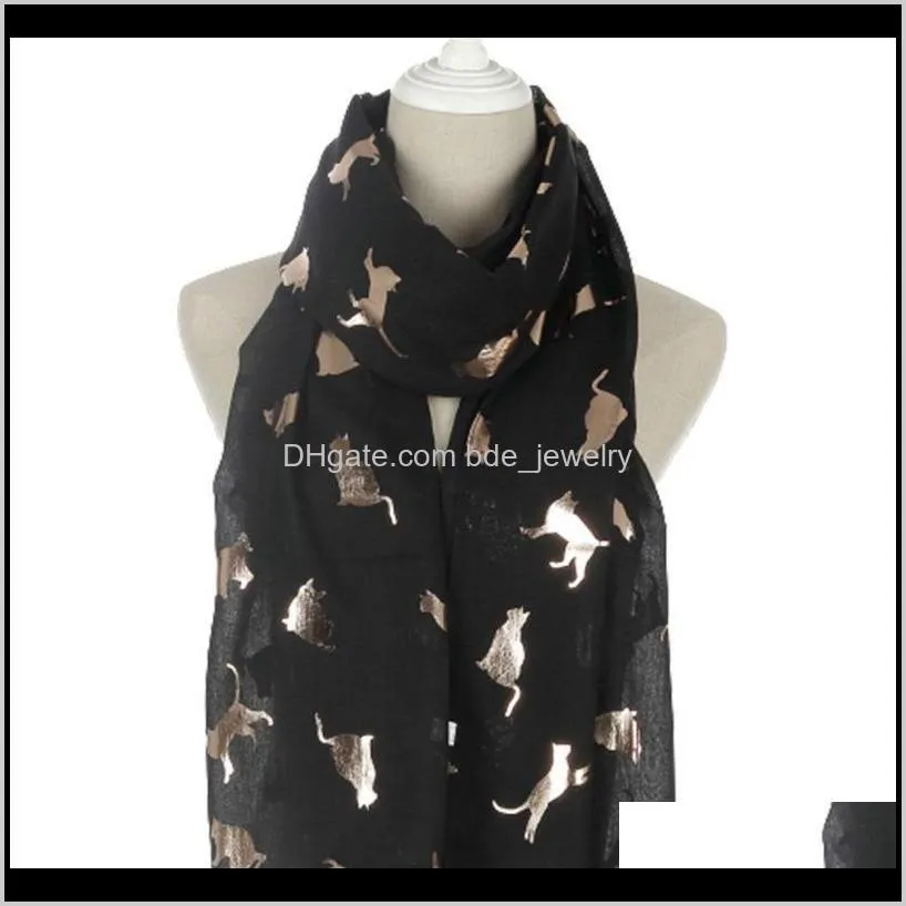 ladies scarf cat print foil women silver pressed wrap ladies girls for women shawl gift warm b9x9