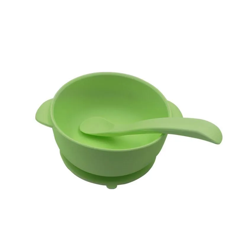 Infantile Silicone Bol Cuillère Ensemble Bébé Alimentation Solide Couleur Étanche Enfants Silicone Couverts Ventouse Maternelle Infantile Produits HHC6723