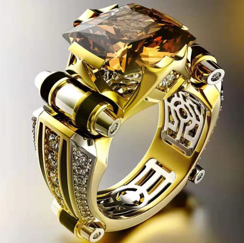 Cluster Ringen Heren Steen Partij Creatieve Horloge Vorm Tweekleurig Ontwerp Bruiloft Mannelijke Hele Jewelry295g