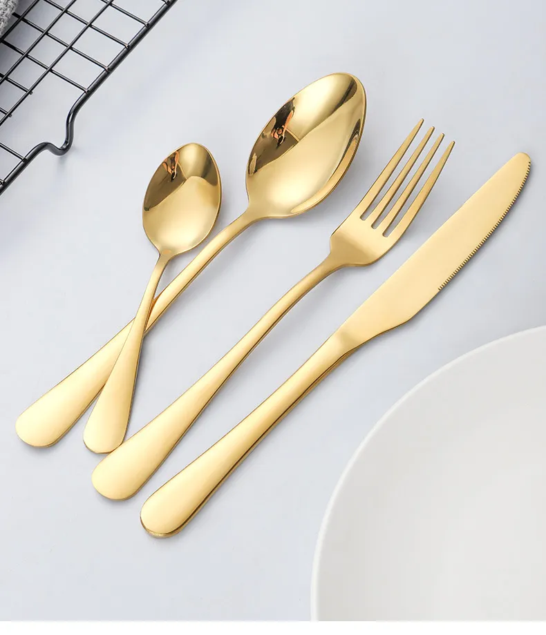 4Pcs/Set Gold Cutlery Knife Flatware Set Stainless Steel Tableware Western Dinnerware Fork Spoon Steak Travel Dinnerware Set DH9487