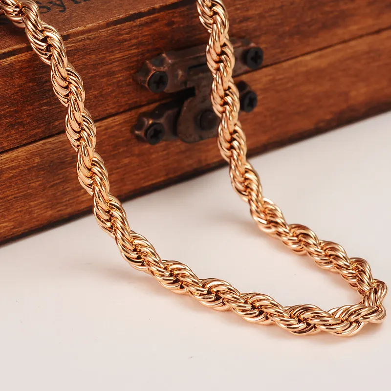 Rich Women's Fine Rope Chain 18 K Rose Solid Gold G / F Tjock 5mm Neck Halsband 24 "19.6Inch Välj