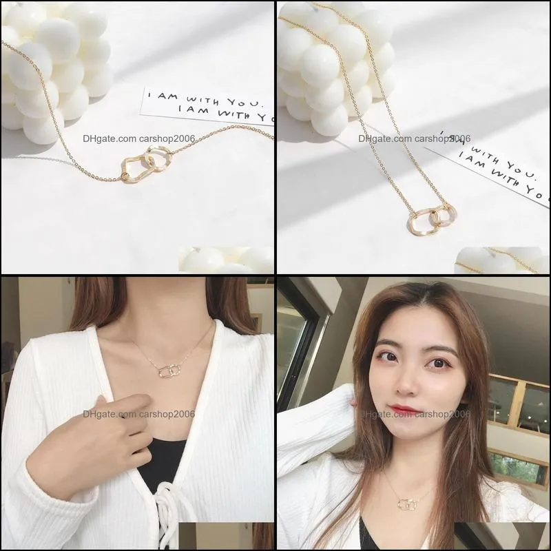 Cold Wind Creative Irregular Necklace Simple Geometric Double Ring Interlocking Clavicle Chain Korean Minority Female Chains