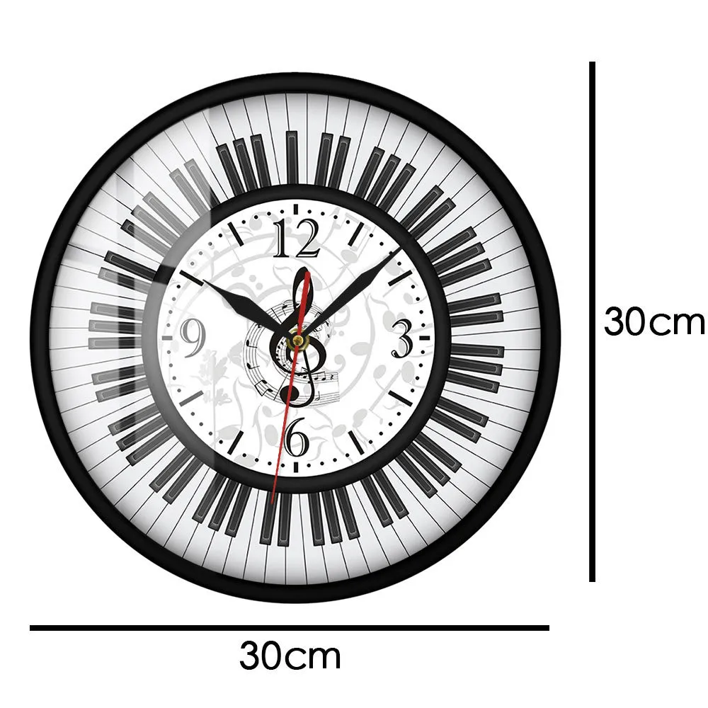 Piano Keyboard Treble Clef Wall Art Modern Musical Wall Clock Musical Notes Black And White Wall