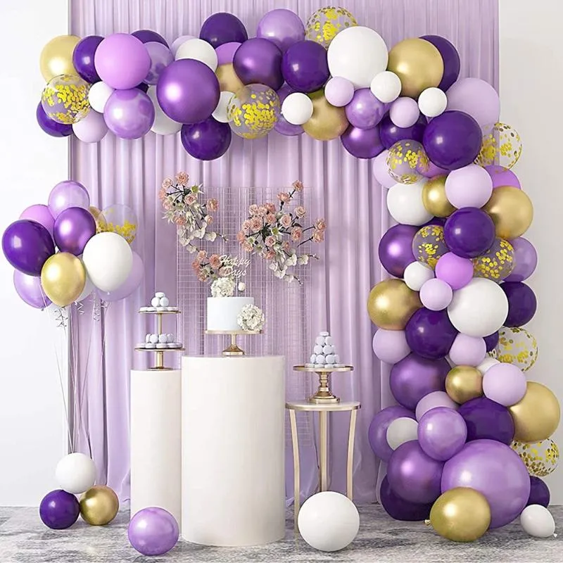 Fest dekoration lila guld vit konfetti metall latex ballonger halloween födelsedag bröllop dekorationer baby shower globos tacksägelse dag