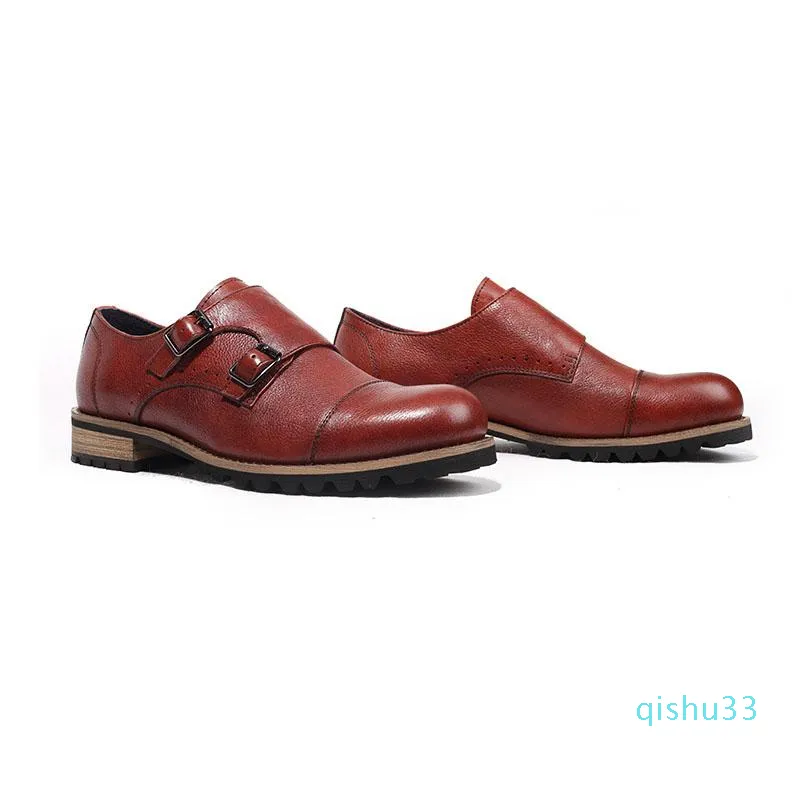 Wholesale-Dress Shoes Men Slip On Genuine Leather Formal Oxford Wedding Party Social Monk Strap