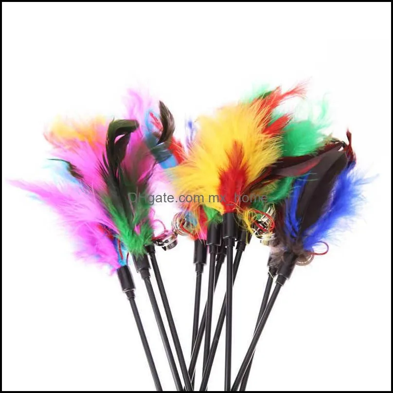 Cat Toys Kitten Teaser Turkey Feather Interactive Stick Wire Chaser Wand Toy Random Color PV6K 6US4