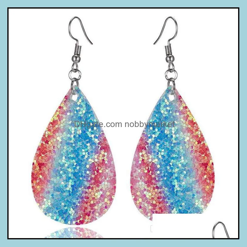 12 Styles Bohemia Water Drop Leather Earrings For Women Sequins PU Leather Dangle Earrings Valentine`s Day Fashion Jewelry Gifts