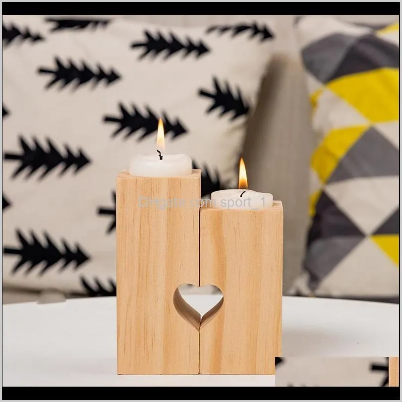 wooden tea light candle holder heart hollowed-out candlestick romantic table decoration for home birthday party wedding decoration