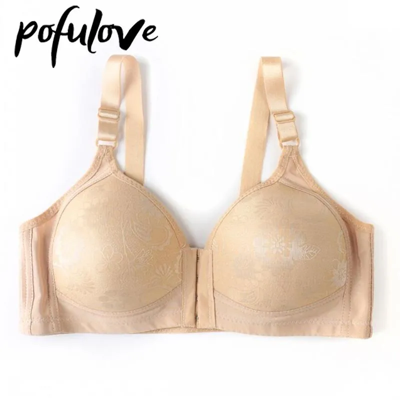 Reggiseni da donna Reggiseno taglie forti Chiusura frontale Push Up Intimo di cotone sottile Reggiseno senza cuciture senza fili Reggiseno femminile per seno grande