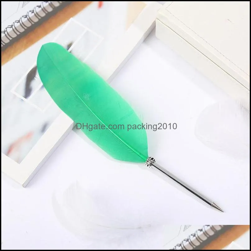 Feather 1 Pcs Ballpoint Gel Pen Retro Writing Office Gifts European Vintage Decoration School Pens