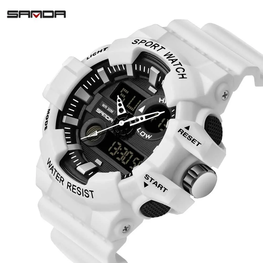 SANDA Hommes Montres Blanc G style Sport Montre LED Numérique Étanche Casual Montre S Shock Mâle Horloge relogios masculino Montre Homme X0625