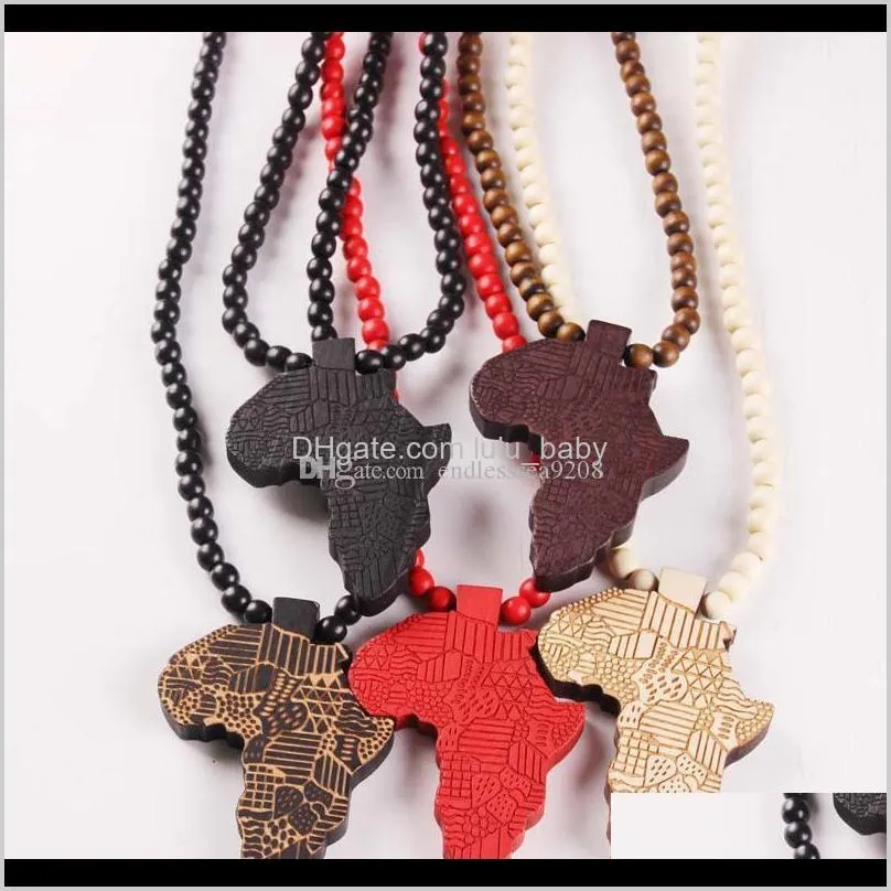 Pendant Necklaces Wooden Map Of Africa Wood Beads Beaded Chains For Women Men Hip Hop Jewelry Gift Gm6Dv Gatef