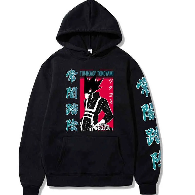 Harajuku Meu herói Academia Unisex Hoodies Japonesa Anime Fumikage Tokoyami Impresso Capuz dos homens Streetwear Casual Suéter H1227