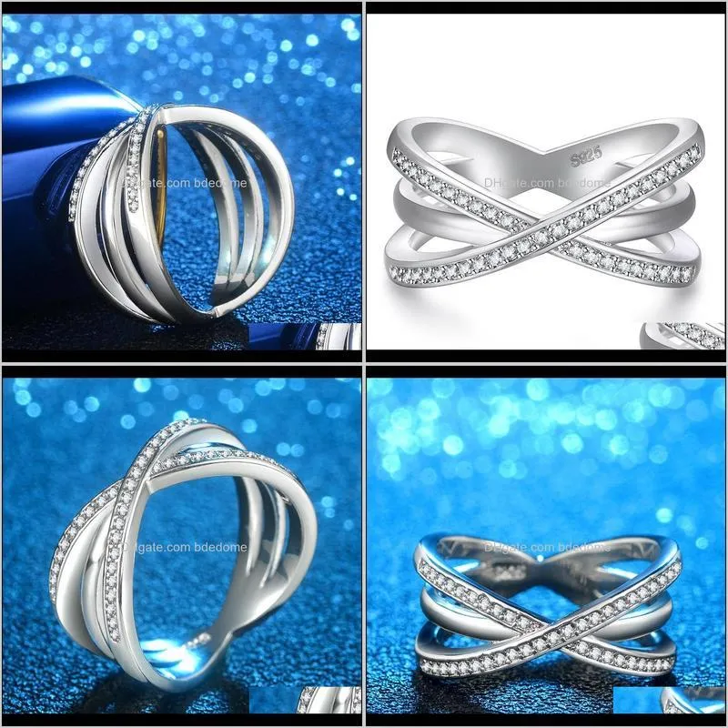 fashion solid silver color alloy ring for women cross x shape exquisite party cocktail ring zirconia micro paved silver jewelry