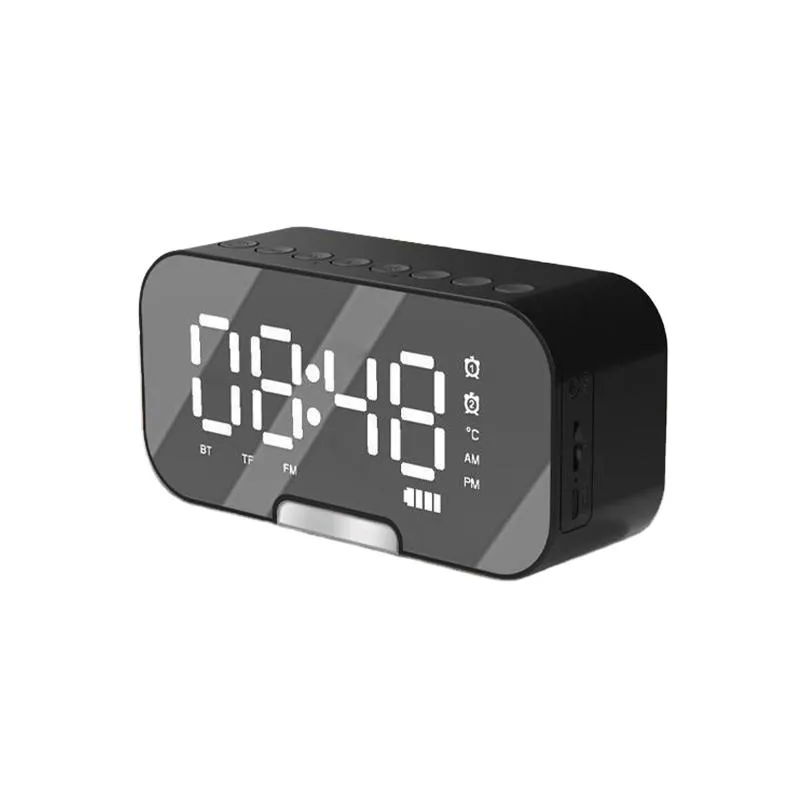 Portabla högtalare Dual Alarm Clock 3 Nivåer Ljusstyrka FM Radiomusik Stereo Trådlöst sovrum Kontor Högtalare LED Mirror Screen