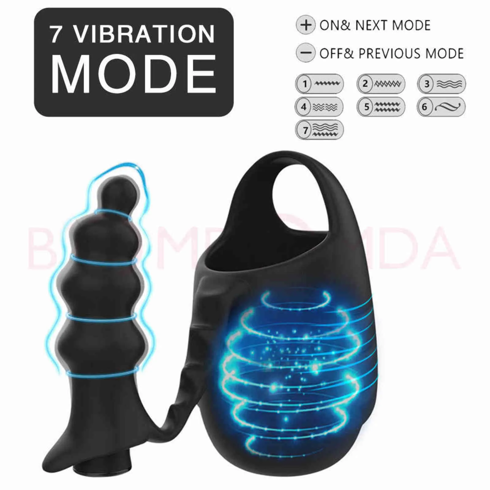 Anal Vibrators For Men Testicle Vibrating Sleeve Dildo Anal Plug Penis Delay Trainer CockRing Adult Sex Toys For Men Masturbator (3)