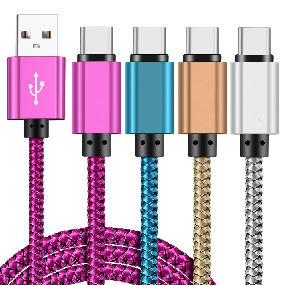 2m 6ft telefon USB C-kablar Nylonkabel USB-typ C Datakabel 2A Snabb Laddare för Samsung Galaxy A71 A80 A40 A20 Tab A8 A10.1 HTC 10 U11 Life