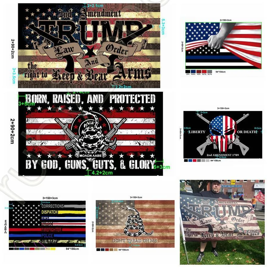 2021 New America Banderas Enmienda 90 * 150 cm Policía 2nd Trump Flag Banner USA Gadsden Flag Elección DHL Presidencial Estados Unidos