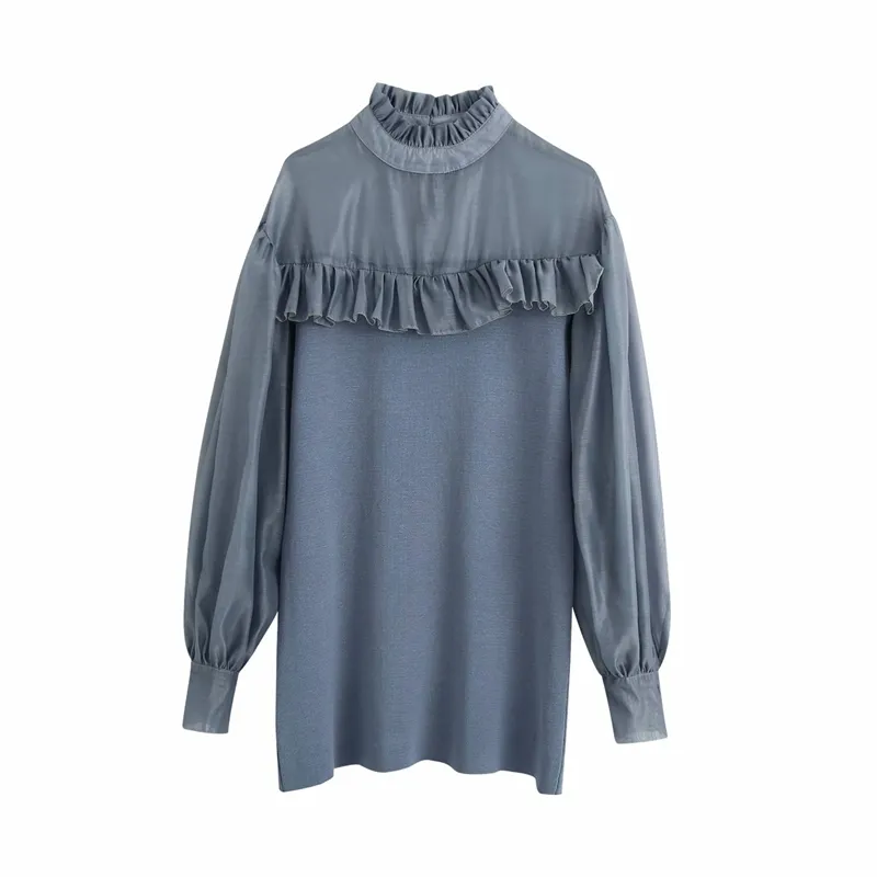 Eleganta kvinnor mesh klänning mode damer ruffles mini es streetwear kvinnliga söta puff ärm tjejer chic 210427