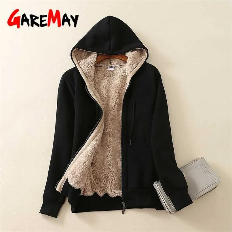 Winter Damen Warme Casual Hoodie Jacke Damen Dicke Samt Langarm Reißverschluss Lamm Kaschmir Hoodies Weiblicher Mantel Plus Größe 211109