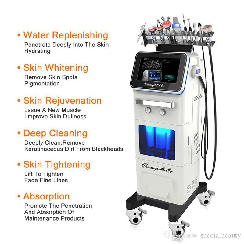 2022 Professionelle 10-in-1-Hydra-Wasserpeeling-Dermabrasion mit Bio-Lifting-Spa-Hydrofazial-Maschine Hydro-Mikrodermabrasion-Sauerstoffstrahl-Gesichtsmaschine für Schönheit