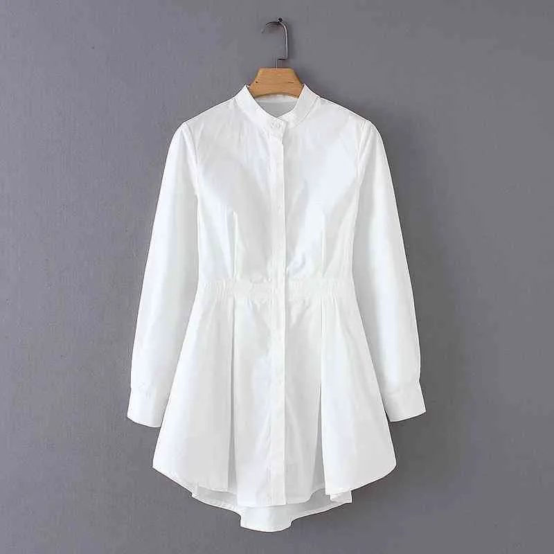 Col montant plissé à manches longues pour femmes européennes et américaines chemise blanche vêtements pour femmes 210615