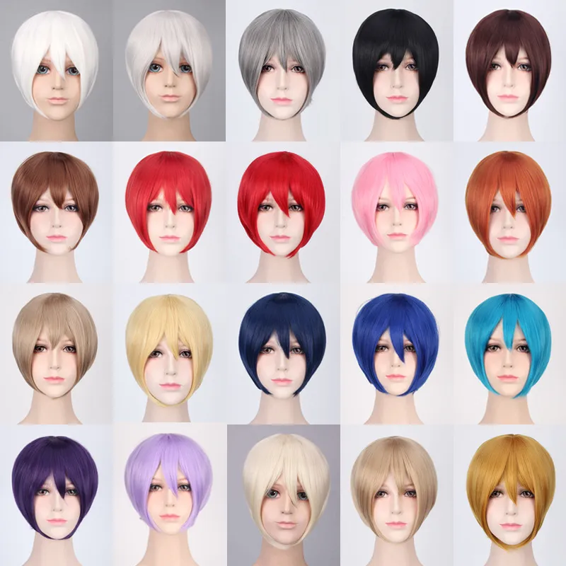 30Cm Mens Girls Cosplay Synthetic Hair Wigs with Bangs Multiple Wig Perruques De Cheveux Humains K047