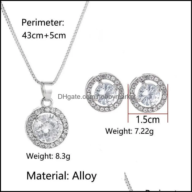 Earrings & Necklace 3Pcs/set Jewelry Sets Ladies Elegant Round Waterdrop Rhinestone Pendant Hook For Women Wedding Set