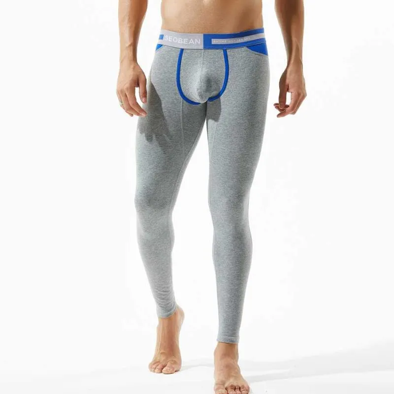 Herren-Nachtwäsche, lange Unterhosen, Baumwolle, Winter, Thermo-Unterwäsche, einfarbig, Herren-Leggings, Penis-Beutel-Design, Übergröße, sexy warme Hosen