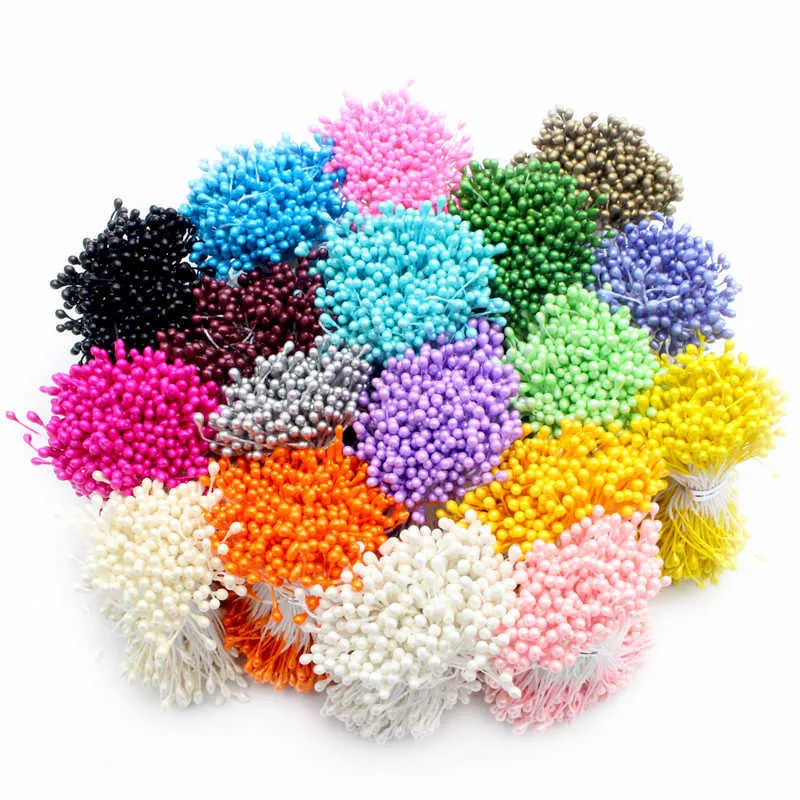 Lucia Crafts 288PCs 3mm Pearl Flower Stamen Pistil Cake dekoration för DIY Dubbel huvuden C1101 Y0630