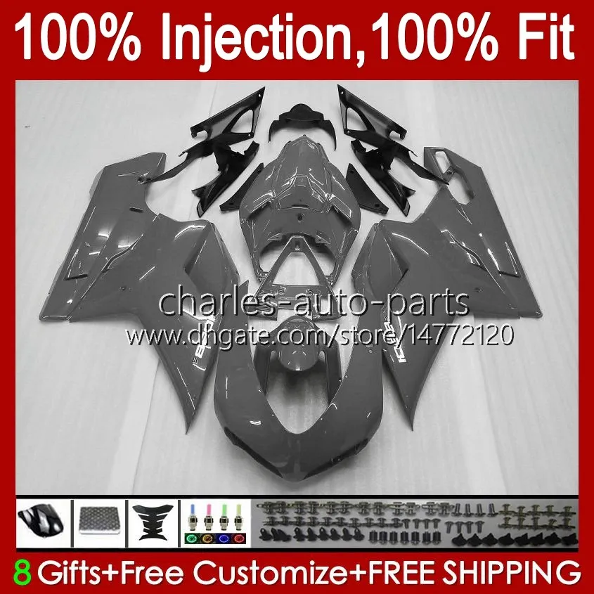 Injection Fairings For DUCATI 848 1098 1198 S R 848R 1198R Bodywork 18No.36 848S 1098S 2007 2008 2009 2010 2011 2012 1098R 1198S 07 08 09 10 11 12 Glossy grey OEM Body Kit