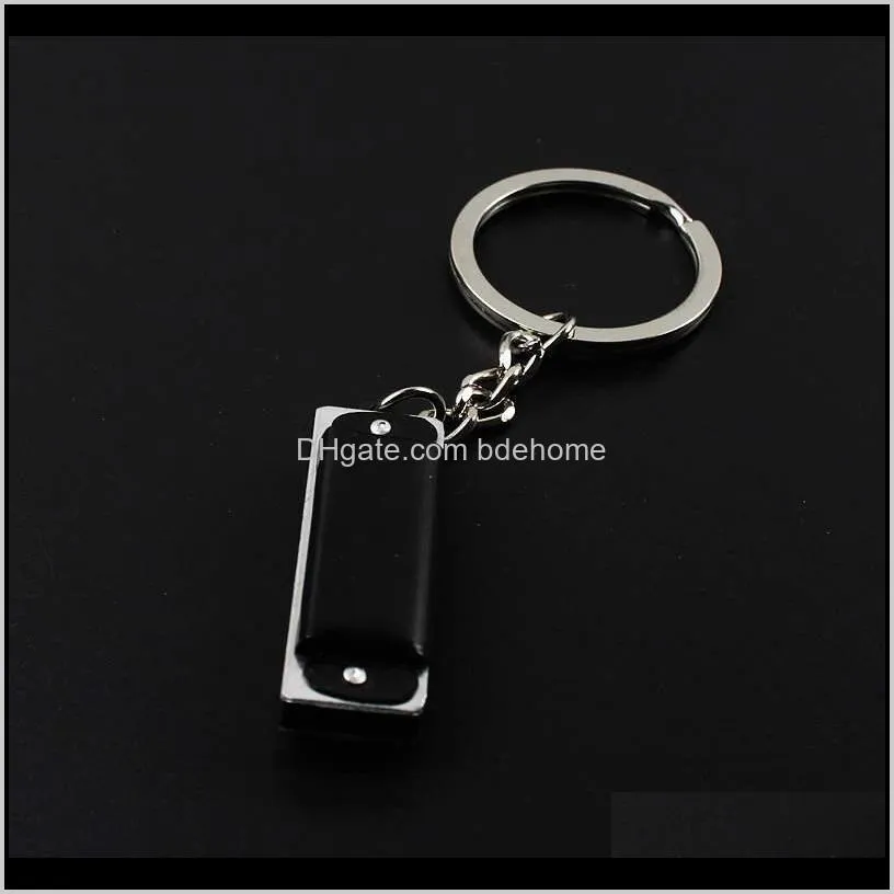 metal 4 holes mini harmonica keychain children toy`s keyring kid`s gifts key chain bags mobile key rings