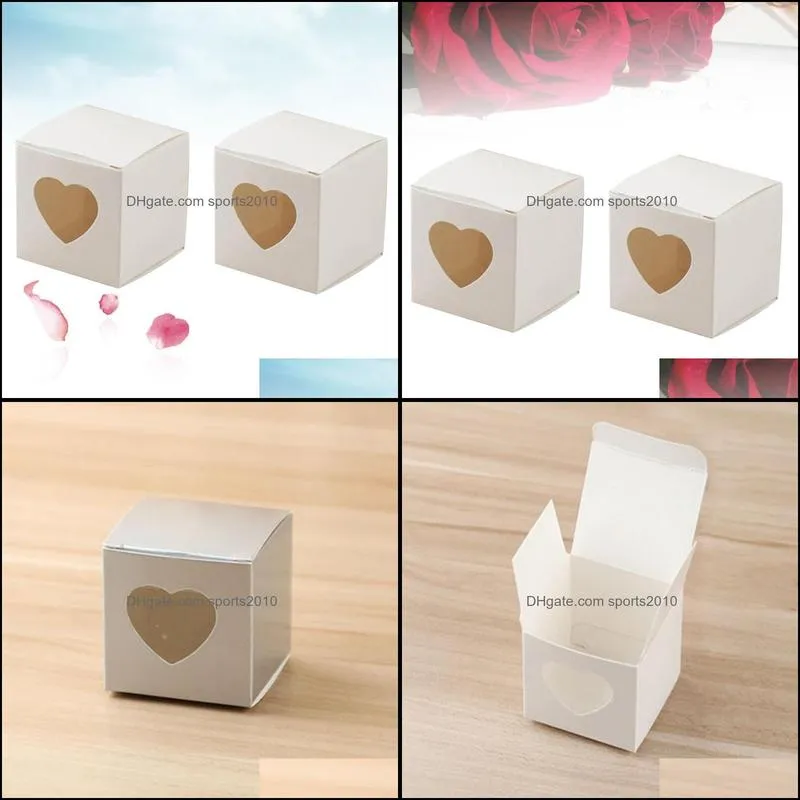 50 Pcs Square Kraft Paper Candy Boxes PVC Transparent Heart-shaped Window Cupcake Favor Boxes Wedding Party Accessories (Kraft