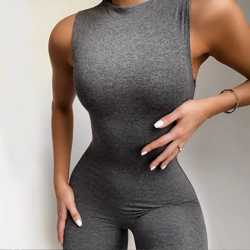 women elastic hight jumpsuits One Piece casual Bodycon Bodysuit fitness  sporty rompers sleeveless zipper activewear skinny summer Elegant outfit  Jump