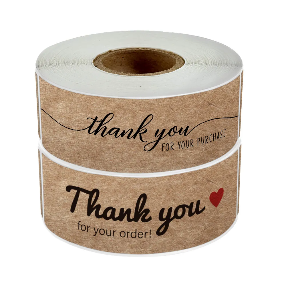 Thank You Kraft Paper Printed Labels 120pcs/roll Packing Adhesive Sticker Packaging Self Seal Stickers for Package Box and Bags