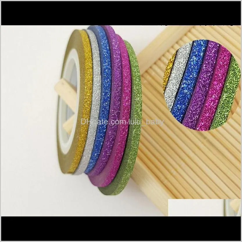 6 rolls/lot mixed colors glitter bling rolls striping tape line nail art tips decoration sticker beauty decoration stickers