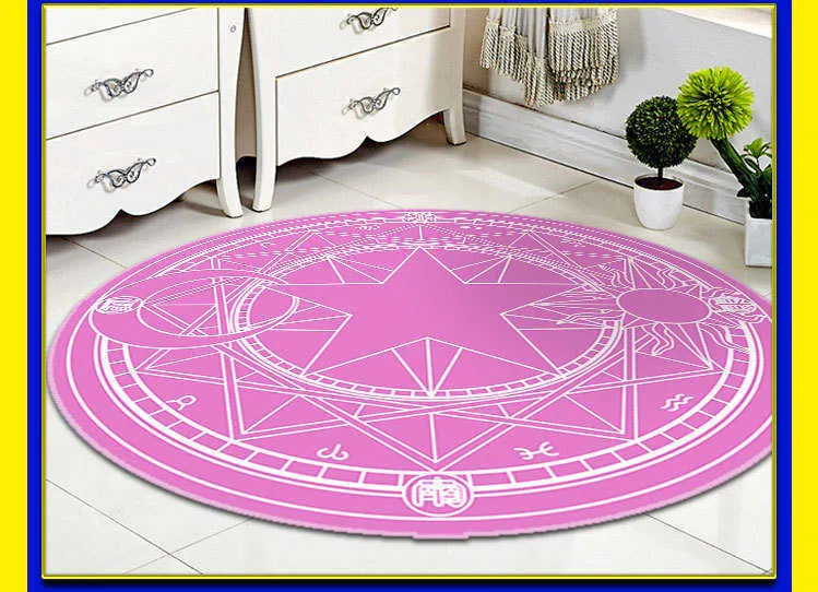 TAPIS,H-80cm--Tapis rond dessin animé Cardcaptor Sakura, cercle magique TAPIS,H-80cm--Tapis rond dessin animé Cardcaptor Sakura, cercle magique