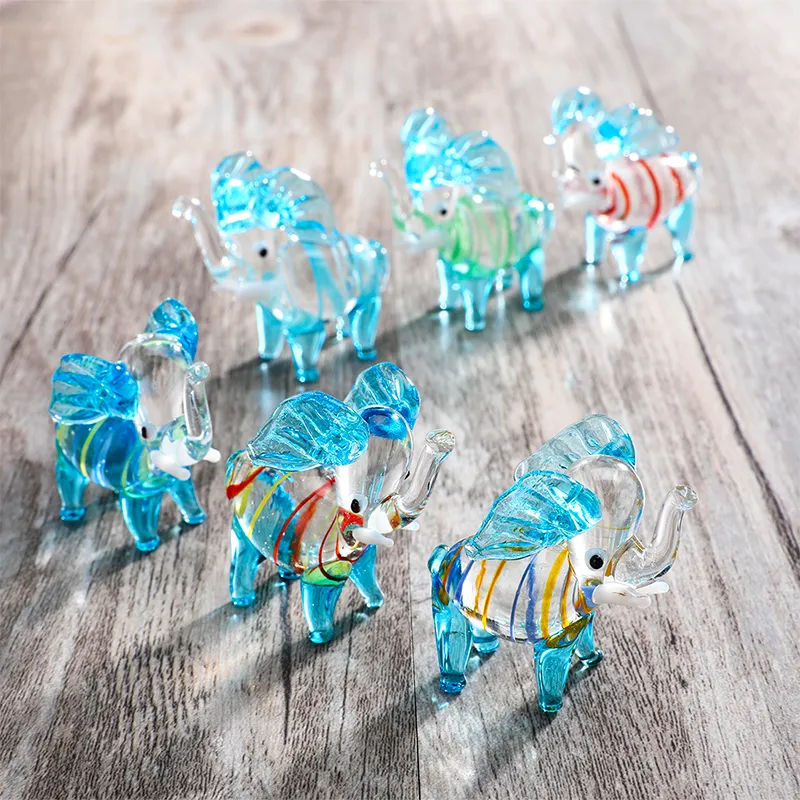 HD Set van 6, Mini Olifant Glas Beeldjes Handblown Glas Art Animals Collectible Sculpture Ornamenten Creative Gift voor Kinderen 210318
