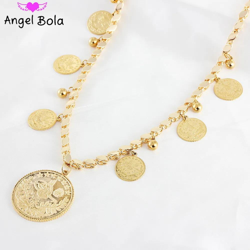 Wholesale Islamic Muslim Gold Gold Coin Pendant Necklace 60cm
