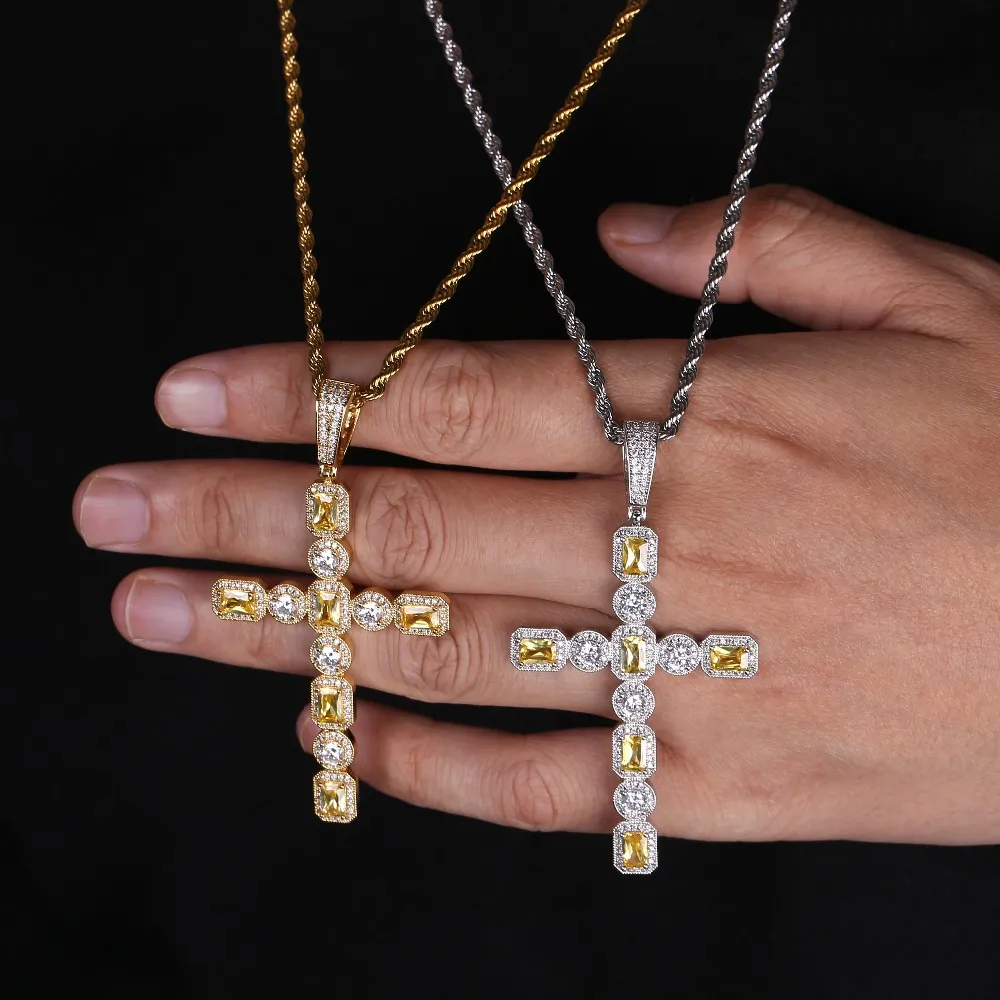 Nouveau charme de mode glacé Bling croix pendentif collier avec chaîne de Tennis hommes or argent couleur CZ chaînes Hip Hop bijoux