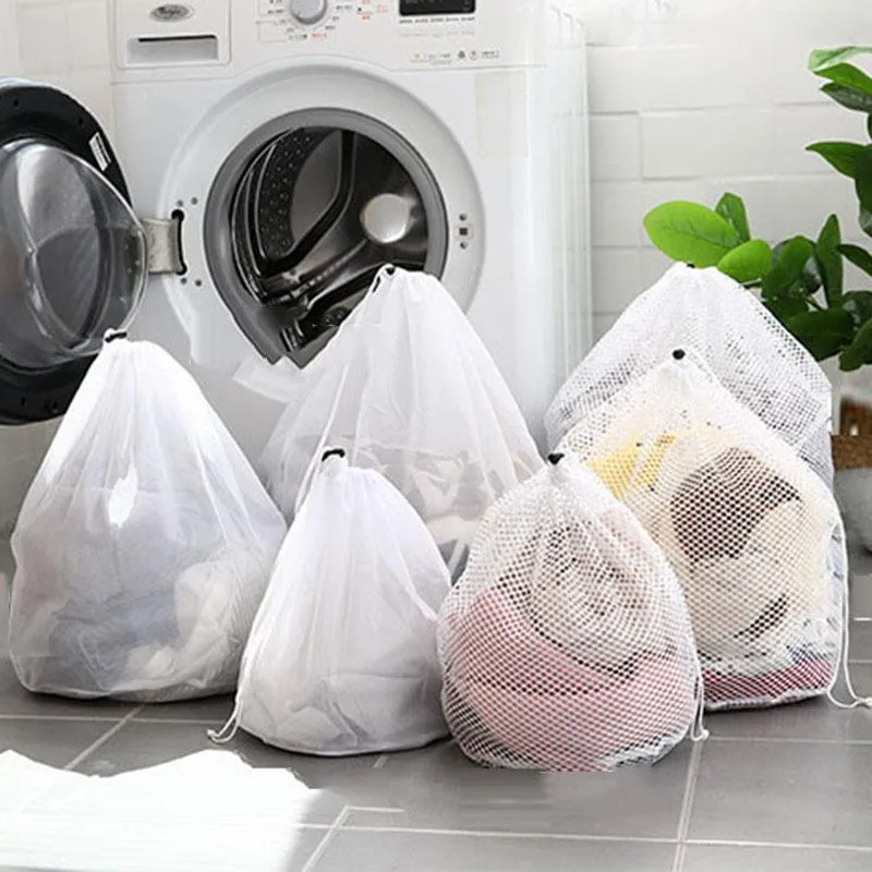 Sacs de lavage de linge à cordon, 6 pièces, 4 tailles, filet de Protection pour vêtements, Machine à laver, soins de nettoyage spéciaux pour sous-vêtements en Polyester