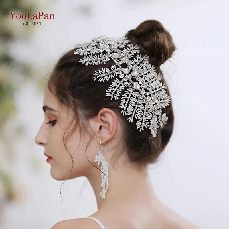 Hair Clips & Barrettes YouLaPan HP247 Rhinestone Headband Bride Tiara Handmade White Tube Headwear Bridal Wedding Headpieces For Accessories