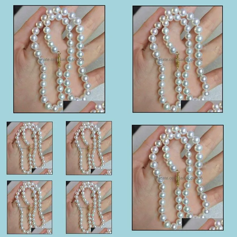 9-10mm White Natural Pearl Beaded Necklace 18inch 14k Gold Clasp Women`s Gift Jewelry