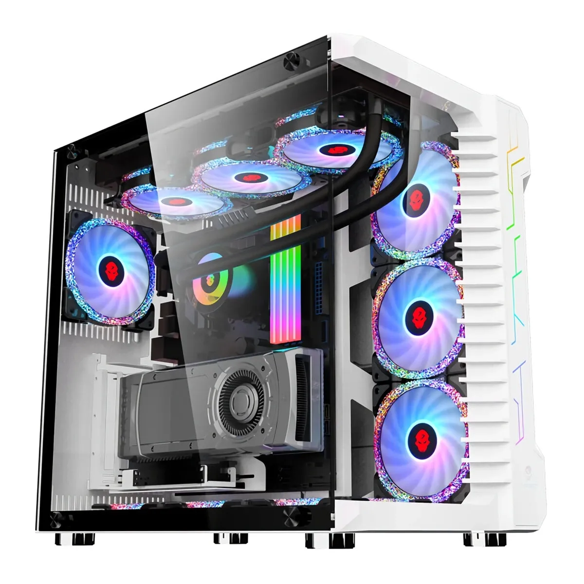 GAMEKM ROBIN Gaming Computer Case Mid-Tower Side Transparent Tempered Glass Panel MICRO-ATX ATX RGB USB 3.0 1.0HDD SSD for Desktop PC - Black