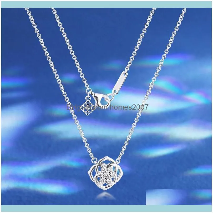 Timeless Rose Petals Collier Necklace & Pendant Long Chain 100% Real Silver S925 For Women Chains