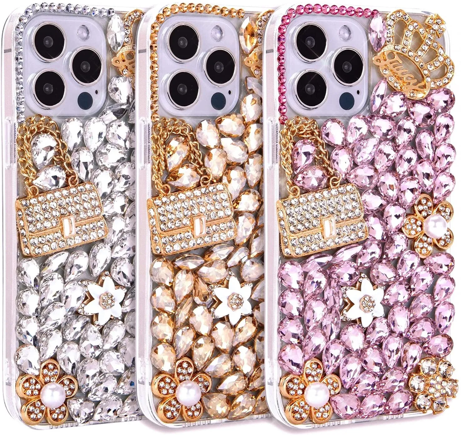 CRYSTAL BLING Women Cute Phone Cases iPhone 14 13 12 11 Pro Max XR X 8 7 Handmased Diamond Pendant Protective Cover