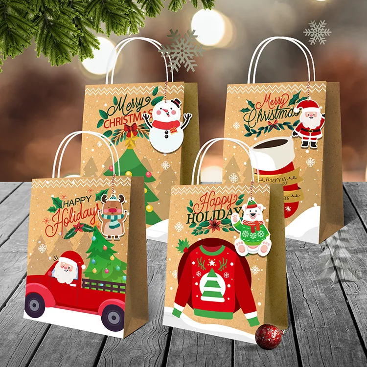 Noel Şeker Hediye Kağıt Torba Noel Ağacı Kazak Baskılar Tote Çanta Tasarımlar Paket Çanta Parti Malzemeleri Süslemeleri CGY117