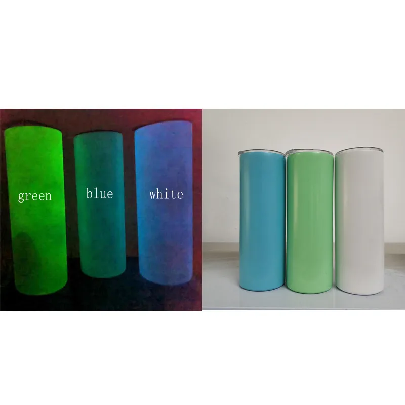 Sublimacja Fluorescencja Półki Kubki Luminous Proste Izolowane kumple Cylinder Glow W Dark Double Wall Butelki z plastikową słomką