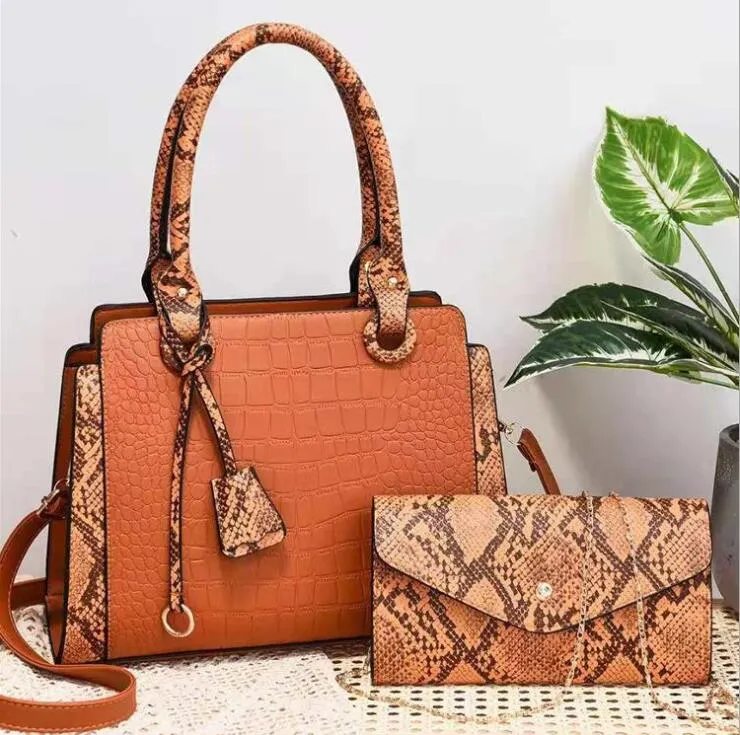 Damenmode-Umhängetasche mit großem Fassungsvermögen, zweiteilige bedruckte Handtaschen, Straßentrend, kontrastfarbene Lederhandtasche, elegante Messenger-Taschen aus Schlangenleder 81287